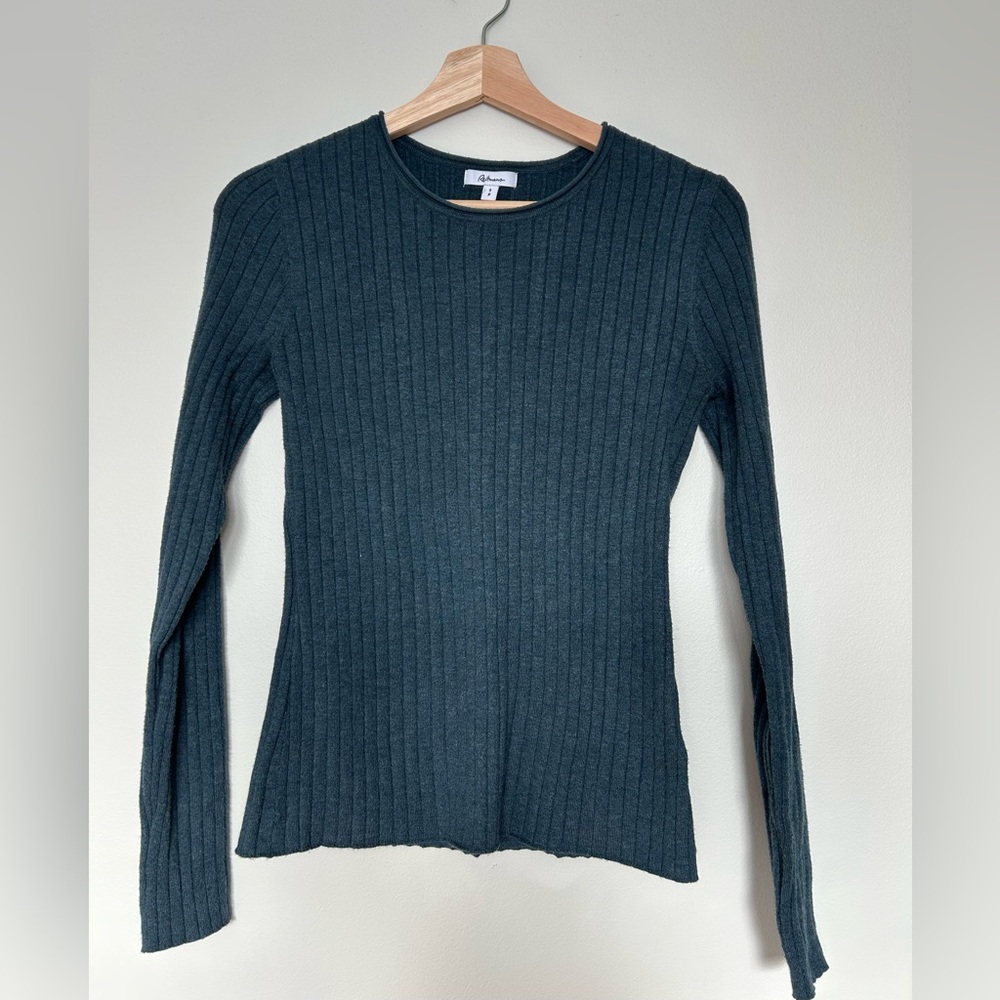 Reitmans Deep Green Ribbed Long Sleeve Top